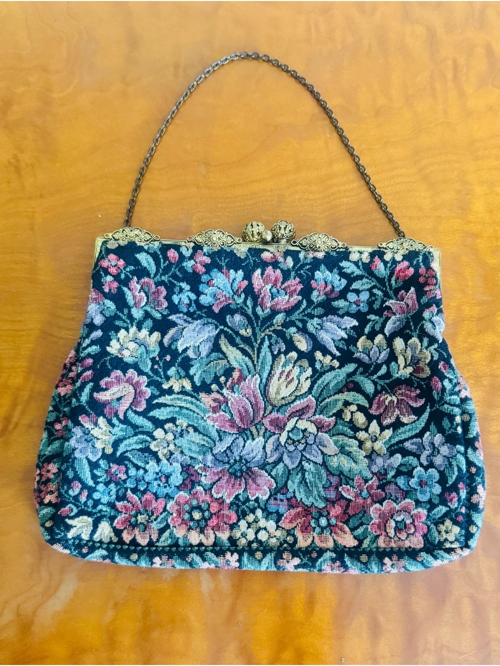 Antique French Art Nouveau Floral Embroidery Tapestry Evening Clutch - Picture 7 of 7